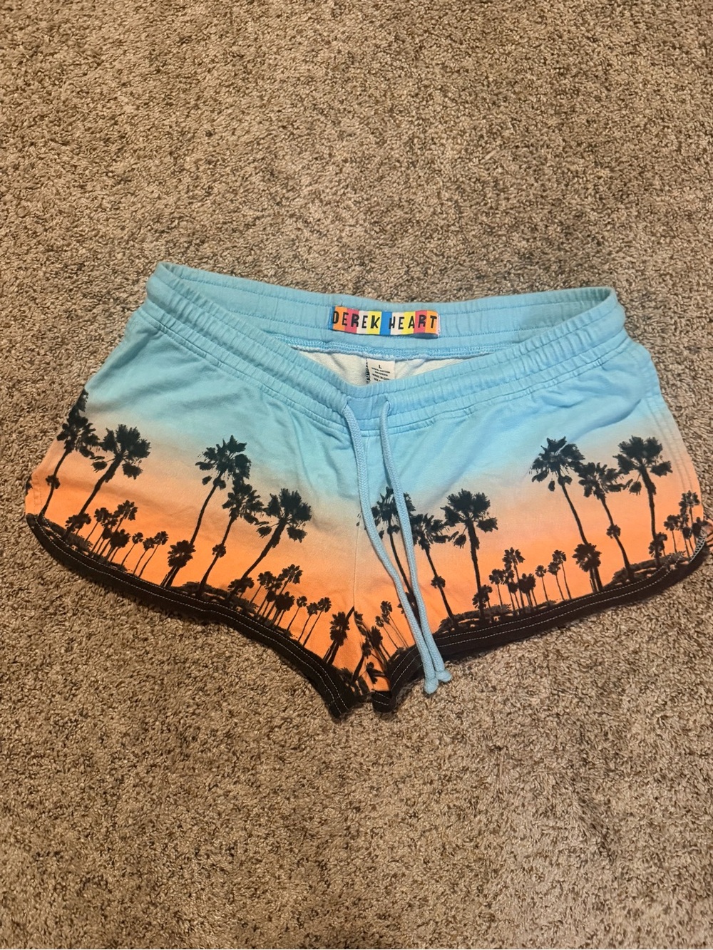 Derek Heart Palm-Print Gradient Lounge Shorts - Blue & Orange